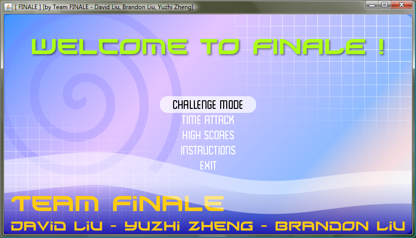 FINALE main menu