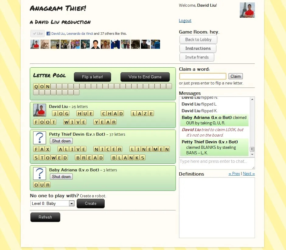 Anagram Thief, an online multiplayer word game