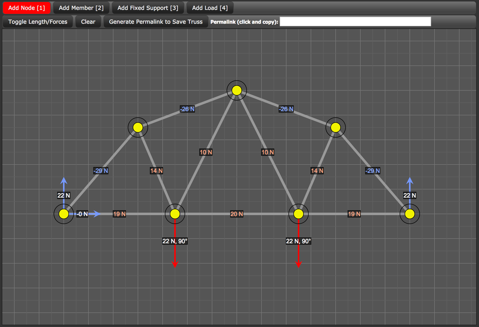 Screenshot of Truss Solver application