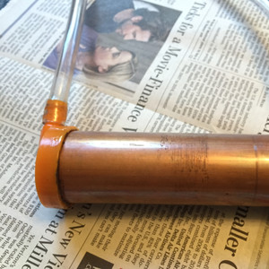 Water pipe with endcaps and temperature sensor, assembled with JB-Weld epoxy.