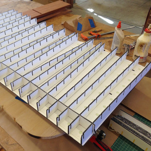 Assembling the foamcore grid.